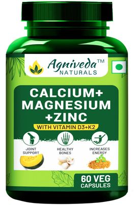 Agniveda Naturals Calcium Magnesium & Zinc Capsul with Vitamin D#, Vitamin K2-MK7 - Calcium Caps for Women & Men Bone Health & Joint Support, Calcium Supplement - 60 Calcium