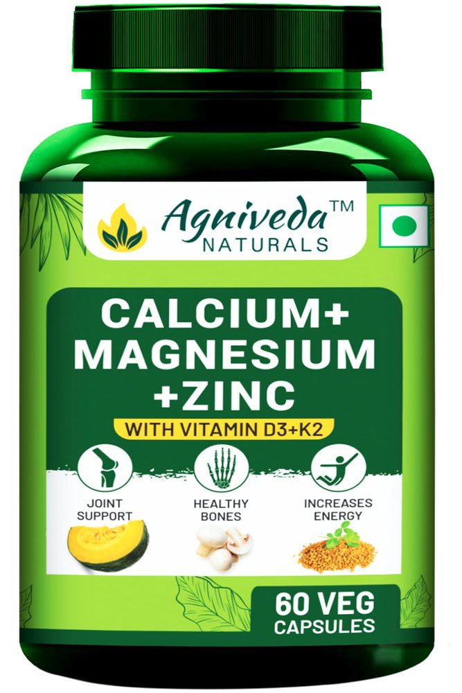 Agniveda Naturals Calcium Magnesium & Zinc Capsul with Vitamin D#, Vitamin K2-MK7 - Calcium Caps for Women & Men Bone Health & Joint Support, Calcium Supplement - 60 Calcium