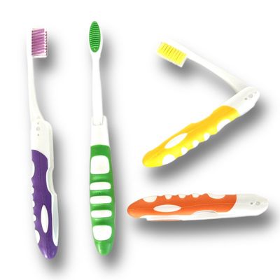 ALAZCO Adult 4 Pack Comfort Hold Travel Manual Toothbrush On The Go Folding Medium Bristle Brushes Compact Size Ergonomic Foldable Camping Gym School Locker Backpack Tsa Approved,Assorted