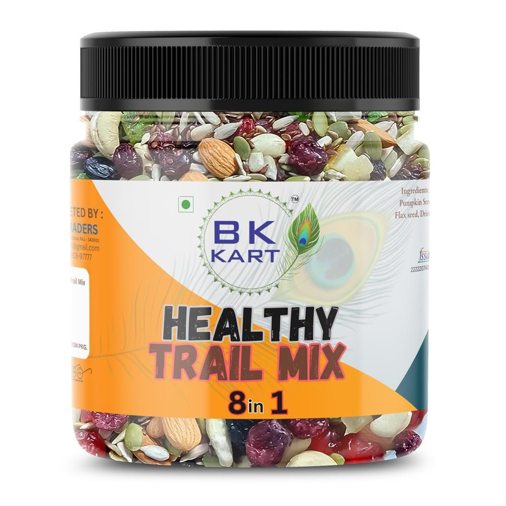 BK KART Natural Healthy Dry Fruit Mix Combo Of Almonds, Cashew, Raisins, Pumpkin seeds, Chea Seeds, Flax Seeds, Cranberries Jar Healthy Snack, Nuts and Dry Fruits (Jar 1kg)
