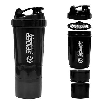 BANTKART Protein Shaker Bottle with 2 Storage Compartments | Leakproof, Easy to Clean Blender Bottle for Gym (500ml | Red) (Black)