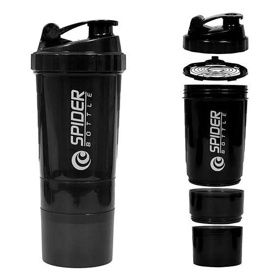 BANTKART Protein Shaker Bottle with 2 Storage Compartments | Leakproof, Easy to Clean Blender Bottle for Gym (500ml | Red) (Black)