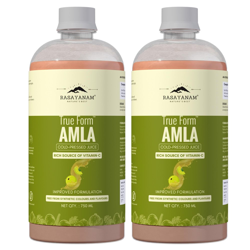 Rasayanam Pure Amla Juice - Pack of 2 (750 ml each) | Cold-Pressed from Handpicked Amlas | Rich in Vitamin C | 100% Natural with No Added Sugar | Supports Immunity, Digestion, Hair & Skin Health