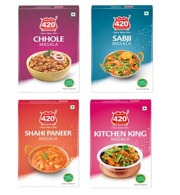 Agrawal's 420 Chhole Masala, Sabji Masala, Shahi Paneer Masala, Kitchen King Masala (50gm Each)