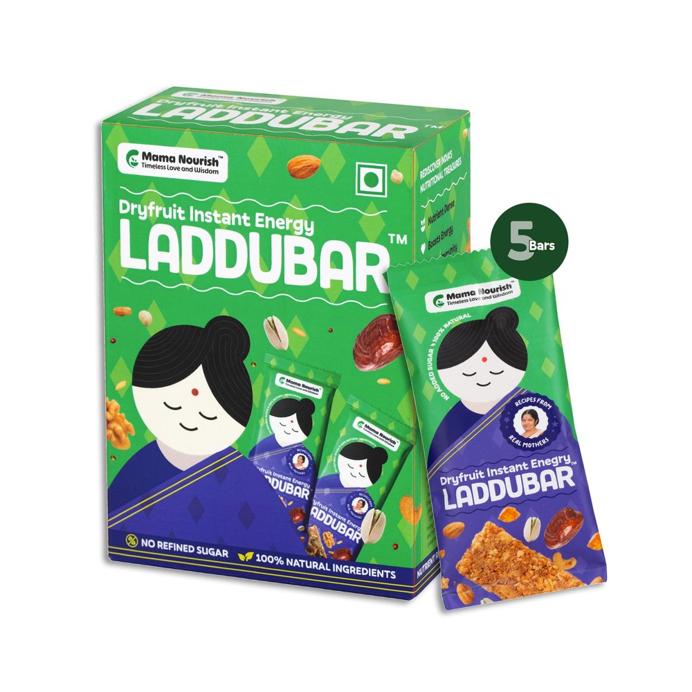 LADDUBAR Dryfruit Energy Bars | No Refined Sugar & No Preservatives | Healthy Dry Fruit Nutrition Bar | Dry Fruits healthy Snacks Bar - Sweetened with Jaggery & Dates | Pack of 1 (5 Bars X 35 Gram Each)