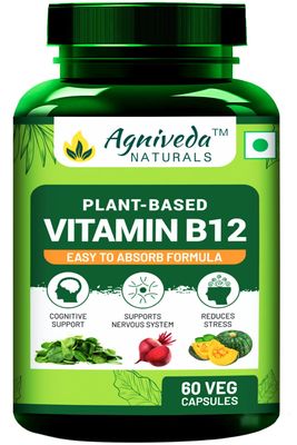 Agniveda Plant Based Vitamin B12 for Men & Women (60 Capsules) | Natural Formulation for Vegetarians & Vegans to support Nervous System & Brain Function | Good For Digestion And Nerve Health
