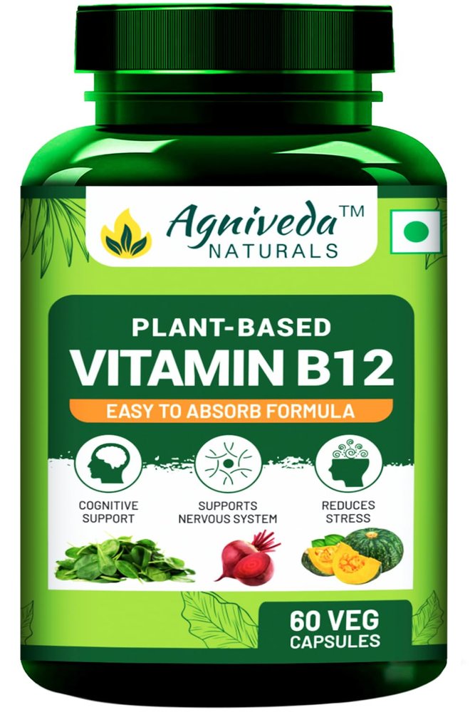 Agniveda Plant Based Vitamin B12 for Men & Women (60 Capsules) | Natural Formulation for Vegetarians & Vegans to support Nervous System & Brain Function | Good For Digestion And Nerve Health