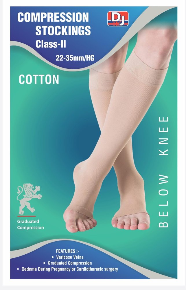 DJ Compression Emported class Stocking I Men & Women I Fabric Cotton I Below Knee For Varicose Veins I Graduated compression I Oedema during Pregnancy or cardiothoracic surgery I 23-32mm/Hg I (LARGE)