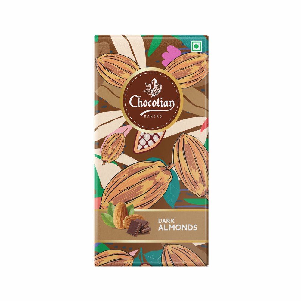 Chocolian Bakers Almond Dark Chocolate Bar | 100% Veg | Eggless | 72GM