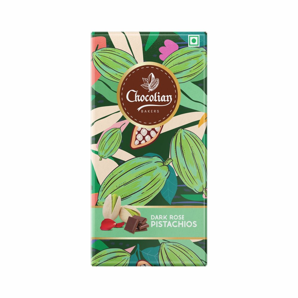 Chocolian Bakers Dark Chocolate With Rose & Pistachio Bar | 100% Veg | Eggless 72Gm