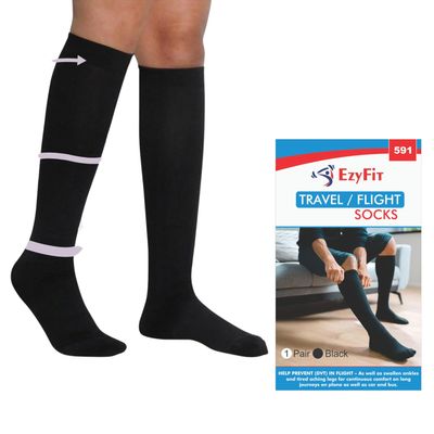 EZYFIT Medical Grade Travel Flight Socks | Graduated Compression 18-21 mmHg at Ankle | Ideal for Long Hour Journeys on Plane as Well as Car and Bus | For Men and Women (Extra Large)