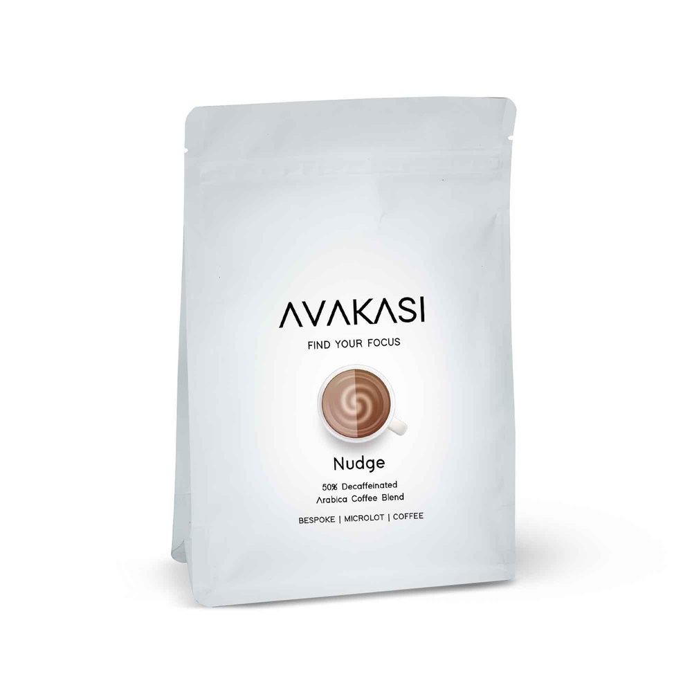 Avakasi Decaf Nudge 50% Decaffeinated ground Coffee blend Pouch (French Press), 150gms