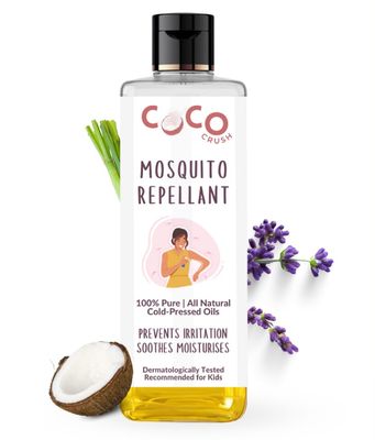 COCO CRUSH 100% Natural Mosquito Repellant Body Oil | Prevents Irritation, Moisturises Dry Skin, & Soothes Mosquito Bite | Powerful Action Powered by Nature | For babies, kids, & adults (100ml)