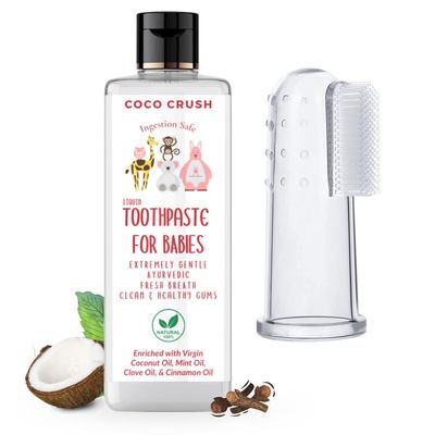COCO CRUSH Ayurvedic Kids Liquid Toothpaste & Toothbrush Combo for Babies | Oral Care, Sls Free, No Artificial Flavours, Gentle, Ingestion Safe | Extremely Gentle Oralcare | (0-5 Years) (50ml)