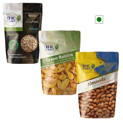 BK KART Premium Mix Dry Fruit Healty Combo Of Cashew Whole California Almonds And Raisins Premium Daily Needs Fresh and Healthy Mixed Pack of Mixed Dry Fruits Each 500g Pack of 3