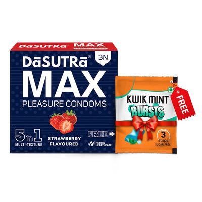 Dasutra Max Pleasure Dotted Condoms For Men | 5 in 1 Multi-Textured Lubricated | Enhanced Pleasure For Both | 3 in Each Pack (Strawberry, Pack of 10)