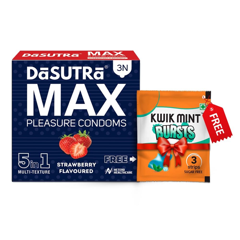 Dasutra Max Pleasure Dotted Condoms For Men | 5 in 1 Multi-Textured Lubricated | Enhanced Pleasure For Both | 3 in Each Pack (Strawberry, Pack of 10)