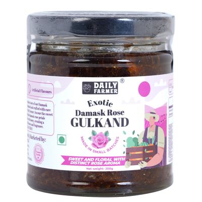 Daily Farmer Exotic Damask Rose Gulkand with Honey (Rose Petal Jam), 200g [100% Natural | Sun Cooked | Nature's Coolant | Made in small batches | No Preservatives]