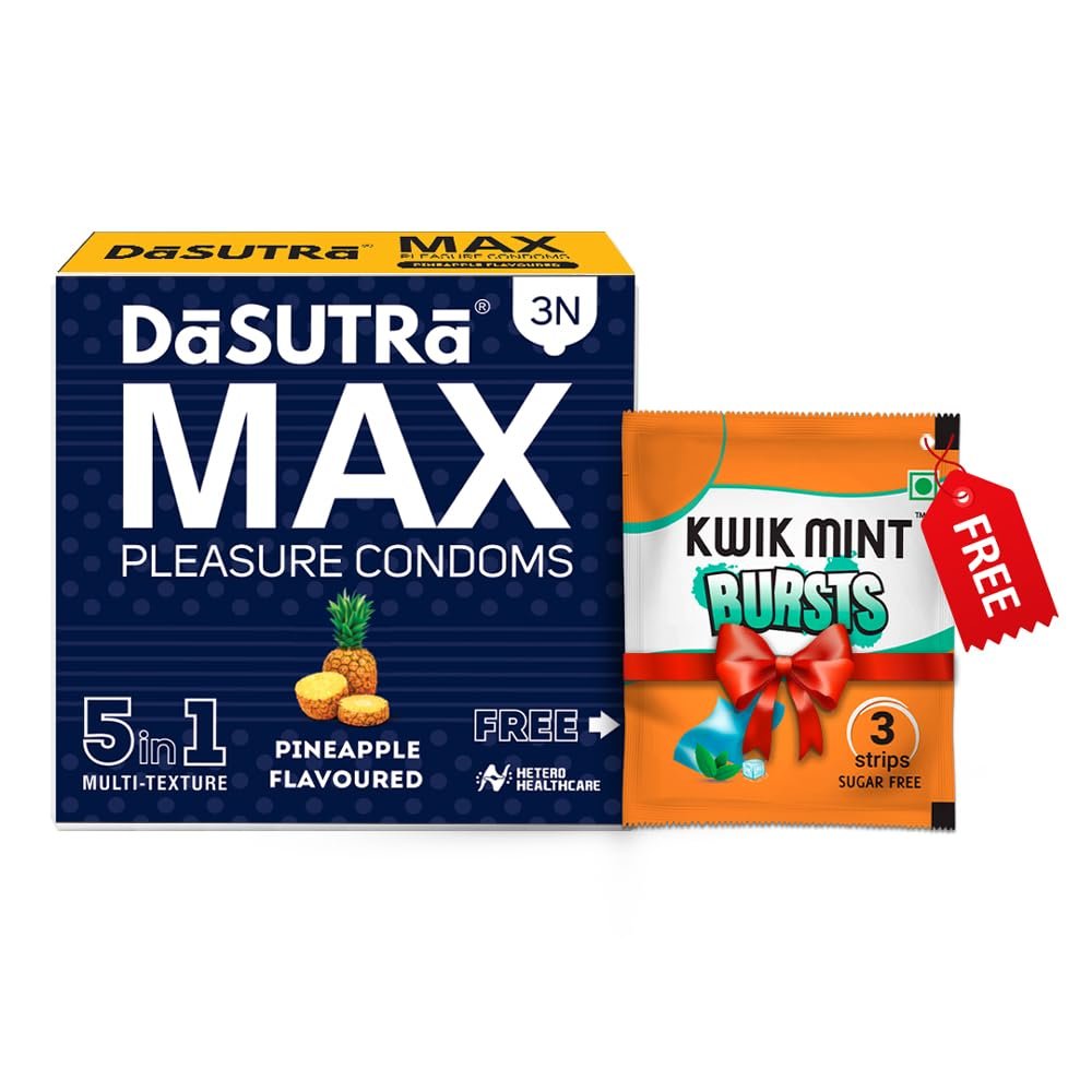 Dasutra Max Pleasure Dotted Condoms For Men | 5 in 1 Multi-Textured Lubricated| Enhanced Pleasure For Both | 3 in Each Pack (Pineapple, Pack of 10)