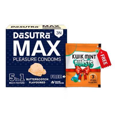 Dasutra Max Pleasure Dotted Condoms For Men | 5 in 1 Multi-Textured Lubricated | Enhanced Pleasure For Both | 3 Condoms in Each Pack (Butterscotch, Pack of 10)