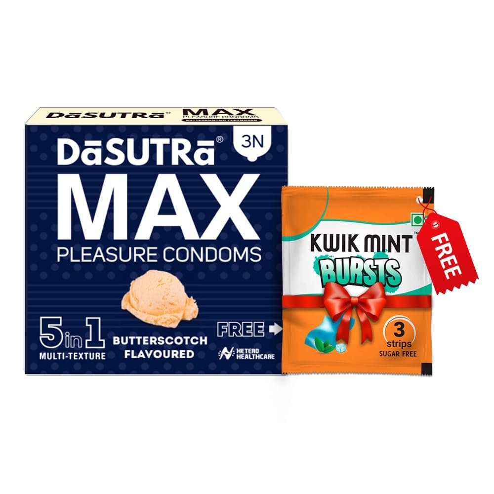 Dasutra Max Pleasure Dotted Condoms For Men | 5 in 1 Multi-Textured Lubricated | Enhanced Pleasure For Both | 3 Condoms in Each Pack (Butterscotch, Pack of 10)