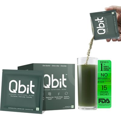 Qbit Gut Health Supplements for Men & Women | 15 Servings | Plant-Based Nutritional Health Drink Supplement with 60+ Multivitamins, Probiotics & Superfoods | Supports Gut Health, Energy & Immunity
