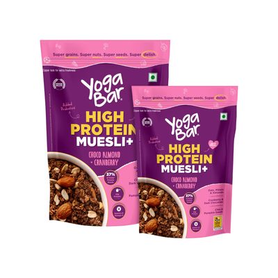 Yogabar Super High Protein Muesli Combo | 23g Protein | With Probiotics and Whey | No Refined Sugar | Easy on gut | Choco Almond | Protein Snack | High Fiber Food | Breakfast Cereal
