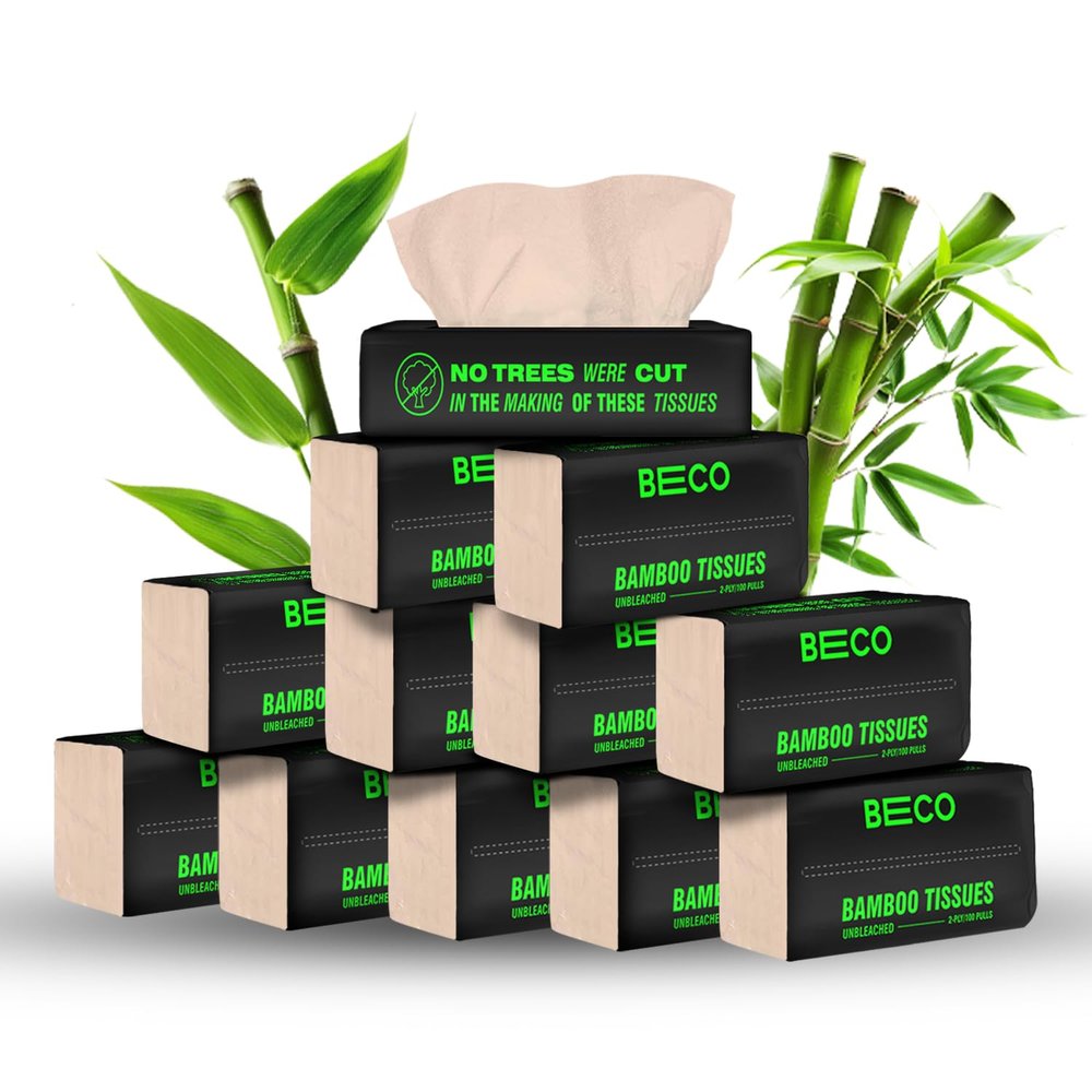 Beco Bamboo Facial Tissue Paper Box-Soft Pack | 100 pulls x 12 packs | Super Soft, Skin Friendly & Highly Absorbent Face Tissue Napkins | Car Tissues | 100% Natural & Ecofriendly | 2 ply-1200 Pulls