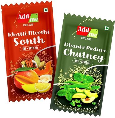 ADD ME Dhania Pudina meethi Chutney Pouch 48 Pouch of 12 Gm Each + Combo Pack of bhelpuri samosa Chutney Sachet Pouch 24+24 Count of 12gm Each khati meethi chatni, pudina Chutney Combo Pack