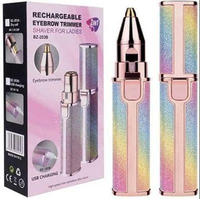 Blue Denko * Portable 2 IN 1 Eyebrow Trimmer For Women, Facial Hair Remover For Women, Face, Lips, Nose Hair Removal USB Charageable Trimmer with Light(Multi)-Rainbow Design.