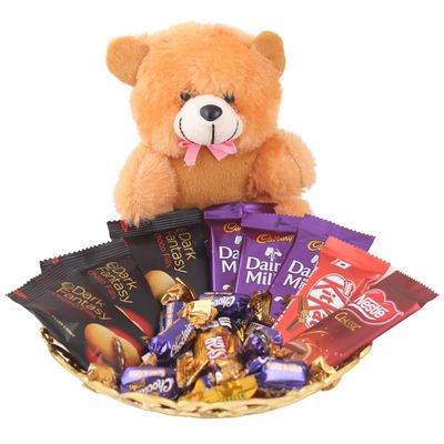 SFU E Com Nestle Dairy chocolate Combo with Cute Teddy Bear | Chocolate Gift For Rakhi Birthday, Anniversary, Rakhi, Diwali, Holi | 021