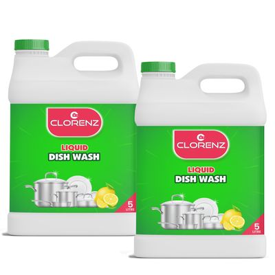 CLORENZ Dishwash Liquid Gel 5L+5L | Lime Fresh | Leaves No Residue | Lemon Fragrance | Grease Cleaner For All Utensils | Safe On Hands