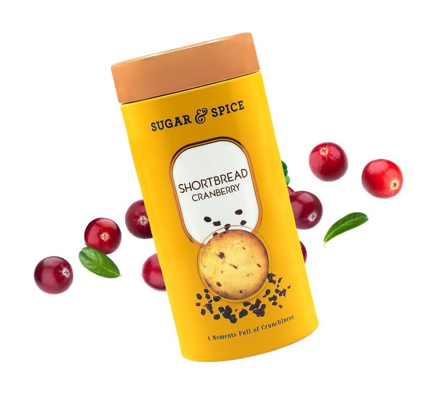 Sugar & Spice Cranberry Cookies | Pure Veg Rich Buttery Crumbly Shortbread Cranberry | Gourmet Cookies best with Tea & Coffee Snacks (15 Pieces) Off-white