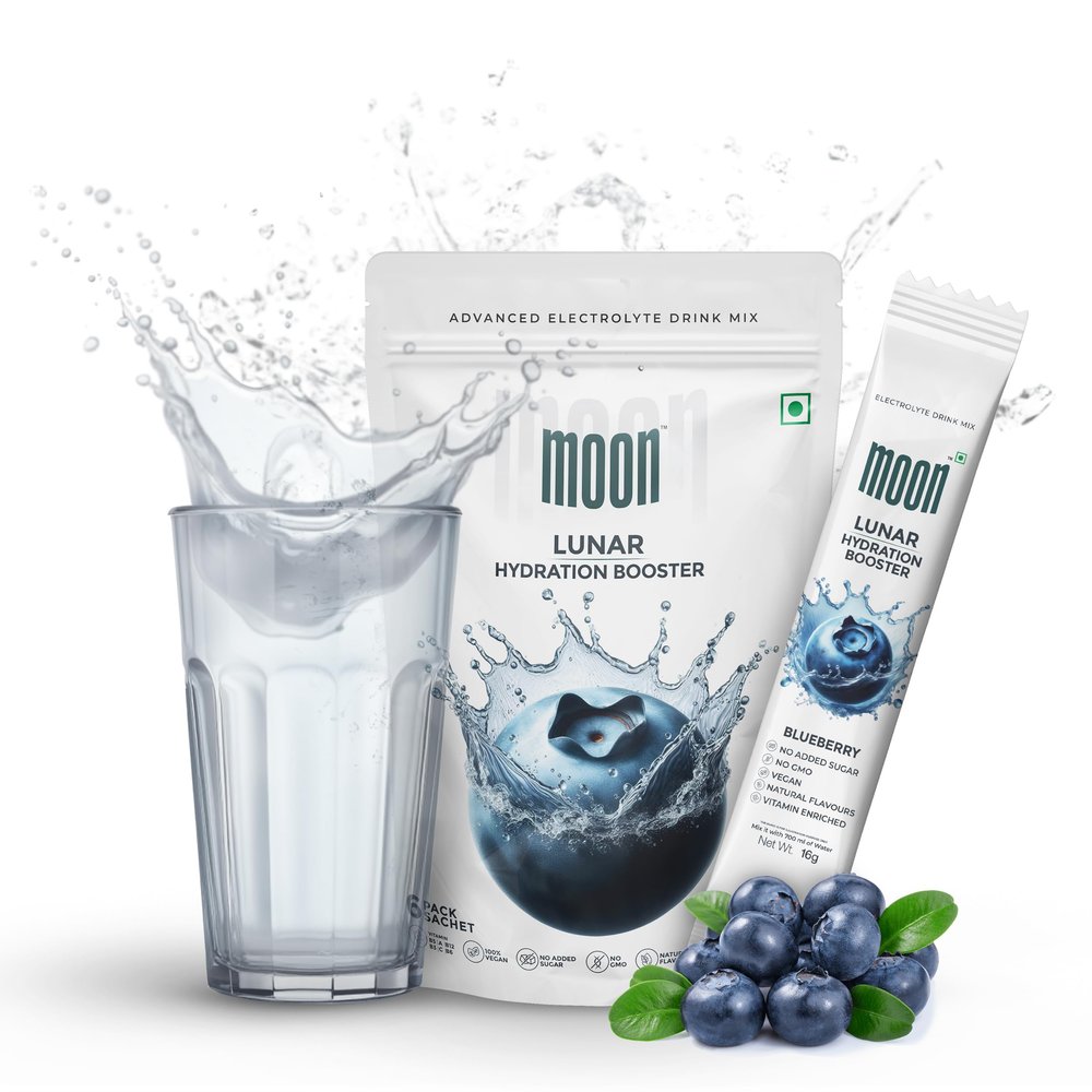 Moon Lunar Blueberry Hydration booster | Drink Mix With Enriching Nutrients | Low Sugar energy Drink Mix | 100% Natural & Healthy | Instant Electrolyte Replacement 96g (16 g X 6 Sachet)