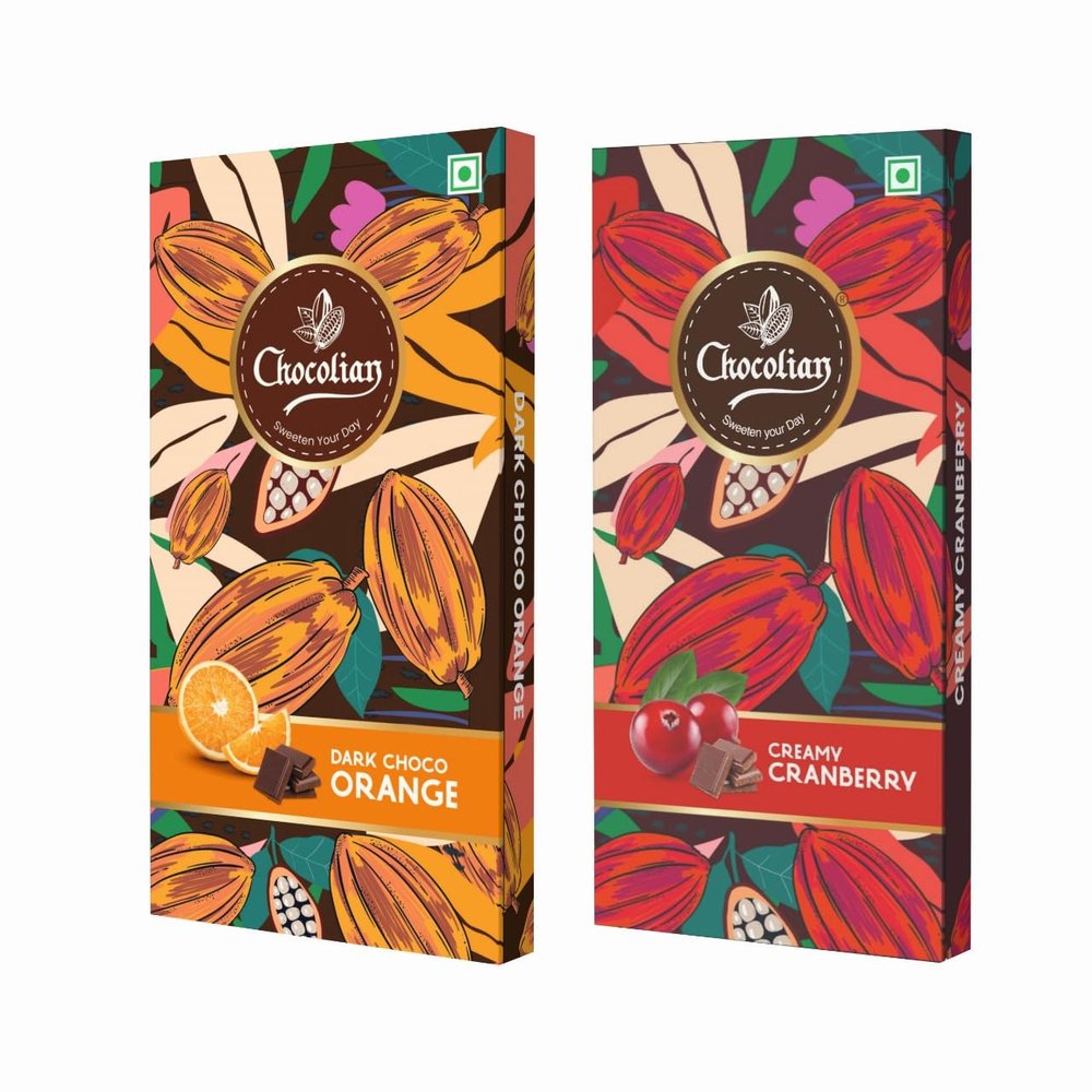 Chocolian Bakers Dark Chocolate with Orange & Creamy Cranberry | Dark Chocolate | 100% Veg | Eggless | (Each of 72G)