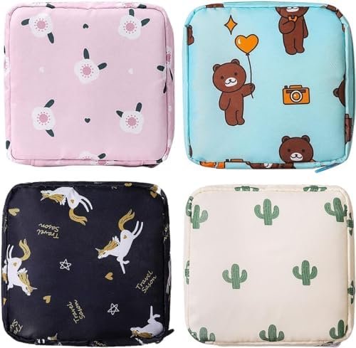 AASAISH Sanitary Napkin Storage Bag, 2Pcs Zipper Menstrual Pad Bag Portable Sanitary Napkin Storage Tampons Holder for Purse First Period Kit for Teen Girls Store Sanitary Pads for Women.