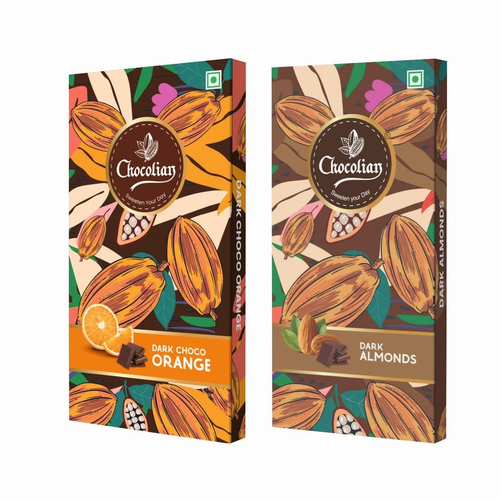 Chocolian Bakers Dark Chocolate with Orange & Dark Almond | Dark Chocolate | 100% Veg | Eggless | (Each of 72G)