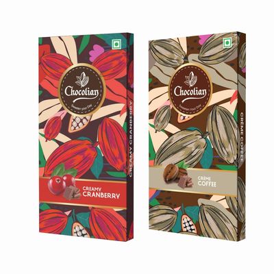 Chocolian Bakers Creamy Coffee & Creamy Cranberry | Milk Chocolate | 100% Veg | Eggless | (Each of 72 grams)