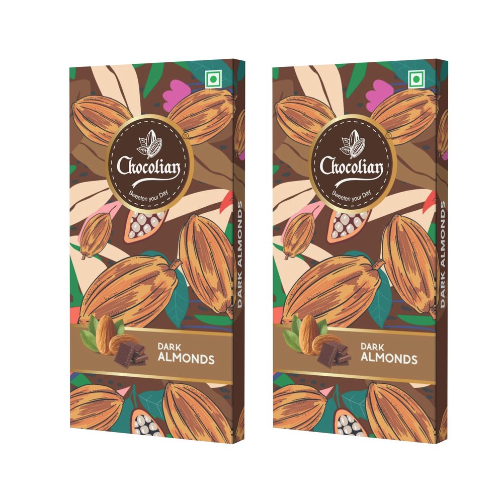Chocolian Bakers Almond Dark Chocolate Bar | 100% Veg | Eggless | (72GM X 2)
