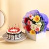 FlowerAura Premium Combo of Fresh Live 10 Mix Rose Flower Bouquet With Delicious 500g Cherrish Black Forest Cake For Birthday | Anniversary | Valentine's Day | New Year | Christmas (Same Day Delivery) view 1