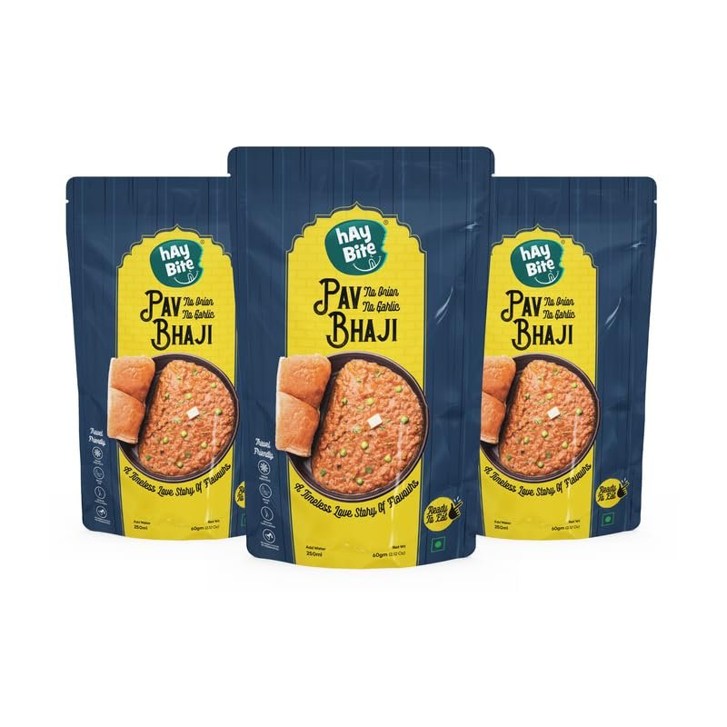 HAY BITE Pav Bhaji Instant Mix (Nong) | Pack of 3 | Serves up to 300 g per Pack | Freeze-Dried Food Technology | Ready to Cook and Eat | No Artificial Colors and Flavors | Convenient and Nutritious