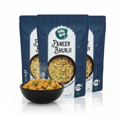 HAY BITE Paneer Bhurji Instant Mix | Pack of 3 | Serves up to 240 Grams per Pack | Freeze-Dried Food Technology | Ready to Cook & Eat | Free from Artificial Colors & Flavors | Convenient & Nutritious