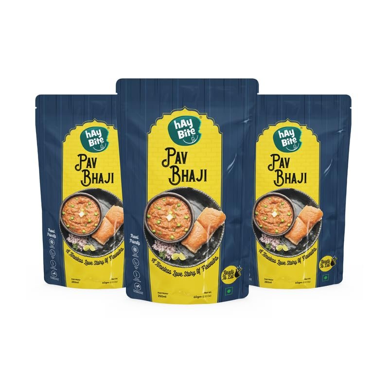 HAY BITE Pav Bhaji Instant Mix | Pack of 3 | Serves up to 300 g per Pack | Freeze-Dried Food Technology | Ready to Cook and Eat | No Preservatives | Free from Artificial Colors and Flavors