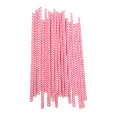 CALANDIS 25pcs Paper Drinking Straws Striped for Birthday Wedding Party Rose red