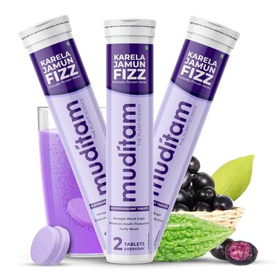 Muditam Ayurveda Karela Jamun Fizz-60 Tablets | Ideal For 30 Days (Karela Jamun Juice) | Helps in High Sugar Condition | Promotes Healthy Glucose Levels | Boosts Digestive Health