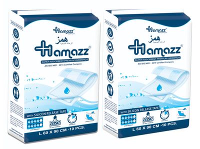 HAMAZZ Premium Underpads , Superior Absorbency,Leak Proof,Large, (60 x 90 Cm) Pack of 2,20 Counts