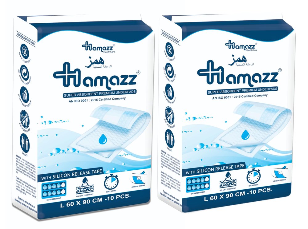 HAMAZZ Premium Underpads , Superior Absorbency,Leak Proof,Large, (60 x 90 Cm) Pack of 2,20 Counts