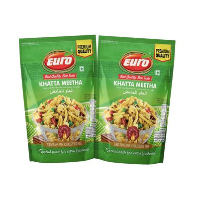 Euro Khatta Meetha Mixture Namkeen 350gm Pack of 2 |Crunchy & Tasty | Sweet and Sour in Taste | Perfect Snacks for Tea time | Authentic Indian Snacks | Ready to Eat Snacks | Vegan Snacks