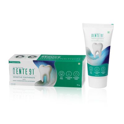Dente91 Sensitive Toothpaste, Reduces Hypersensitivity, Strengthens Enamel, Repairs Cavities, Remineralizes Teeth, SLS Free, Fluoride and Paraben Free, Pack of 1, 70gm