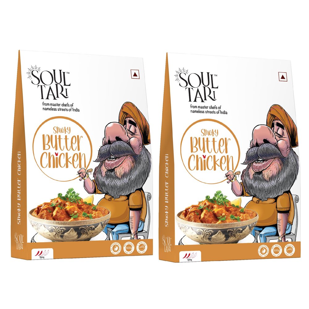SoulTari Ready to Eat Smoky Butter Chicken | Succulent Chunks of Boneless Chicken in a Creamy Aromatic Tomato Gravy | Sufficent for Two | Just Heat and Eat (1200g)